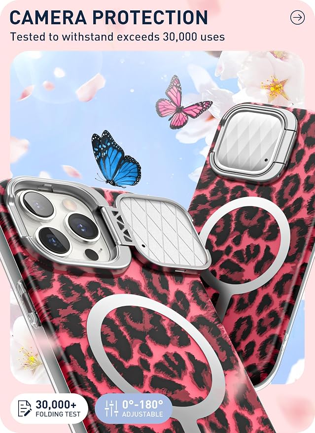 i-Blason for iPhone 15 Pro Case MagSafe, w/‌ Screen Protector, PinkCheetah | Built-in Screen Protector, Camera Cover Stand, Slim, Stylish - Image 3