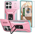 for Moto Edge 2025 Case,with Sliding Camera Lens Cover,HD Screen Protector,360° Rotating Kickstand,AYMECL Military-Grade Shockproof Protective Cover for Motorola Moto Edge 2025,Pink+Turquoise by AYMECL