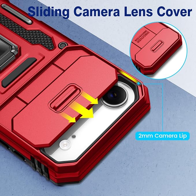 VEGO for iPhone Air Case with Privacy Screen Protector and Kickstand Red | Privacy Tempered Glass Screen Protector & Ring Kickstand Military Grade Heavy Duty Protection Cover for iPhone 17Air - Red - Image 5