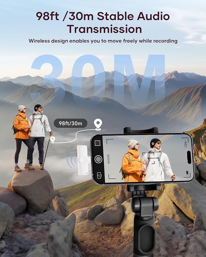 Wireless Microphone for iPhone iPad and Android Phone, 2 Pack Wireless Lavalier Lapel Mic with Noise Reduction, Plug and Play Mini Microphone for Video Recording Interview YouTube TikTok Vlog (White) - Image 3