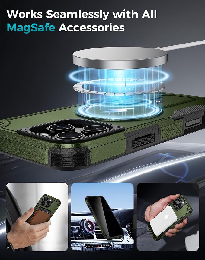 Goton 3 in 1 for iPhone 16 Pro Max Case with Privacy Screen Protector Green | Glass Camera Lens Protector,Compatible for MagSafe,Invisible Kickstand, Shockproof Phone Cover for iPhone 16 Promax - Image 6