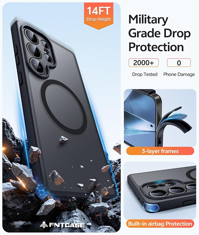 FNTCASE for Samsung Galaxy S24 Ultra Case, Compatible with Magsafe Black | Screen Protector, Full Camera Protection, Translucent Matte, 14FT Military Grade Drop Proof, Protective Phone Cover - Image 5