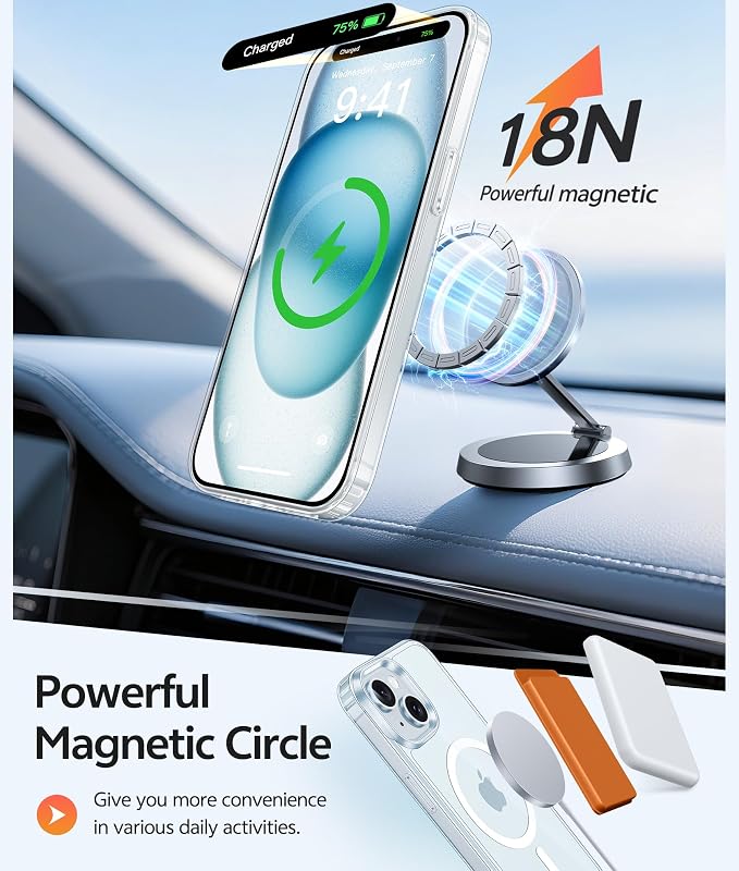 FNTCASE for iPhone 15/14 Plus Case Clear, Fit for Magsafe, Screen Protector | Anti Yellowing Magnetic Back, 14FT Military Grade Drop Protection, Shockproof Protective Phone Cover, Transparent - Image 3