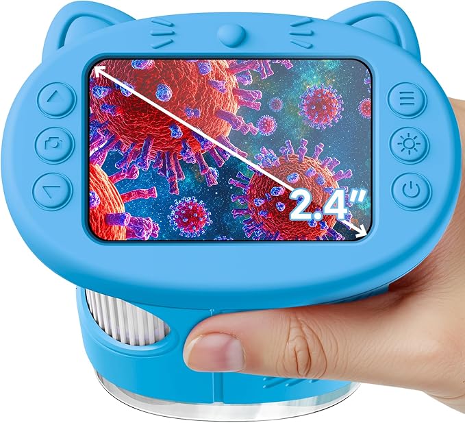 Microscope for Kids, 2.4 Inch Digital Microscope with 1000X Magnification, Handheld Camera Mini Pocket Magnifying Glass, Educational Birthday Gifts Toys for Ages 3+, Blue by Vorth