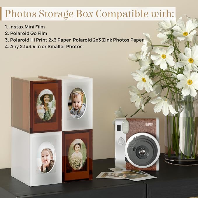 Mini Polaroid Frame & Photo Storage Box for Fujifilm Instax Mini Polaroid Film, 2”x3” Instax Film Frame for Photos, Small Picture Display Organizer Box with Sliding Lid, Acrylic Photos Album - Image 2