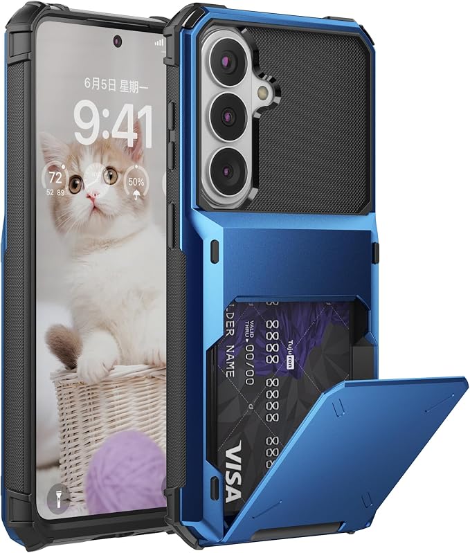 Foluu Wallet Case for Samsung Galaxy S26 with Card Holder, 5 Credit Hidden Card Slot Flip Cover Dual Layer Protective Hard PC Back & Soft TPU Bumper - Stylish Case for Galaxy S26 2026 (Blue) - Image 9