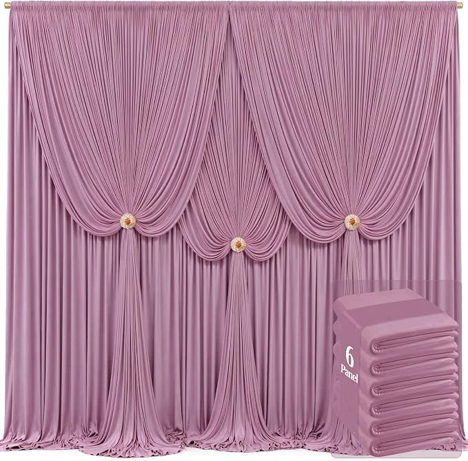 6 Panels Dusty Pink Backdrop Curtains for Wedding Party Wrinkle Free Backdrops Curtain Drapes Fabric Decorations Photo Back Drop Cloth for Baby Shower Photography Stage Reception 30ft(W) x 12ft(H) by Tao-GePartyDecorations
