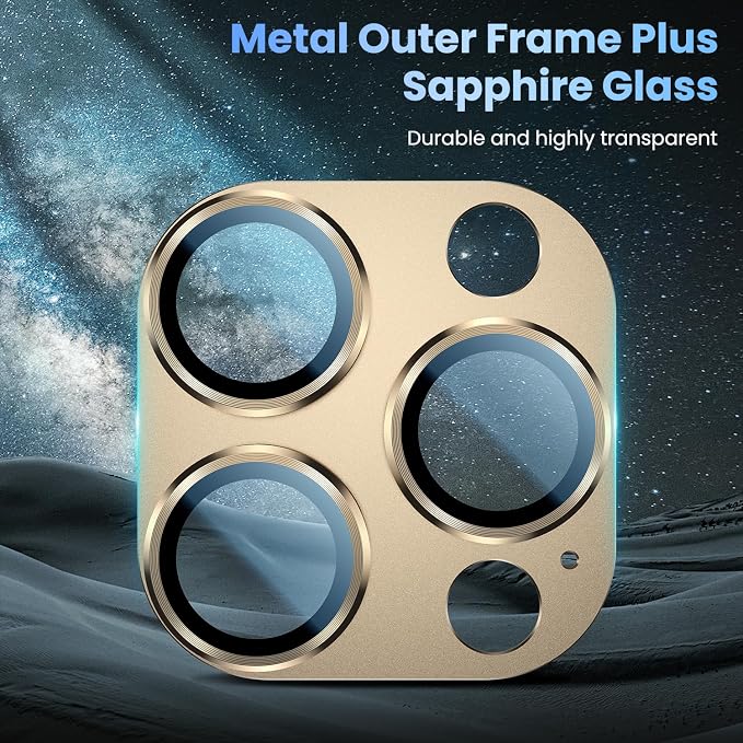 Uyiton for iPhone 16 Pro/iPhone 16 Pro Max Camera Lens Protector | Not Easy to Break, Strong Adsorption, Case-Friendly, Metal 9H Sapphire Glass Rear Camera Screen Cover, Gold, 2 Pack - Image 4