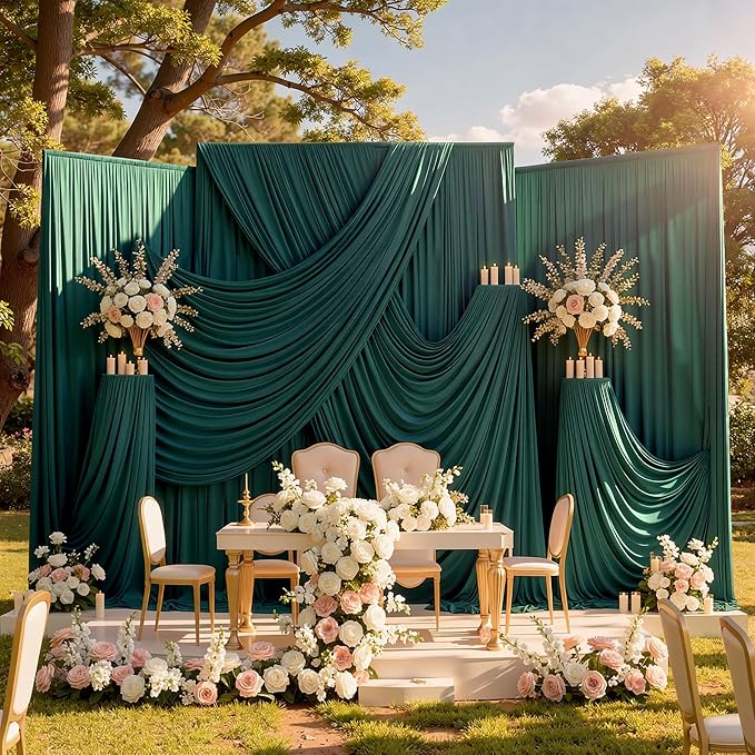 40ftx10ft Hunter Green Backdrop Curtains for Party Background, Wrinkle Free 8 Panels Silky Fabric Green Photo Backdrop Drapes Back Drop Cloth Drapery for Wedding Birthday Photography Decor - Image 3