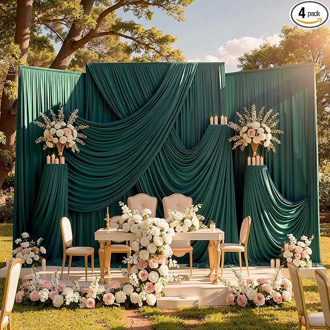 20ftx10ft Wrinkle Free Hunter Green Backdrop Curtains for Party Background, 4 Panels Silky Fabric Green Photo Backdrop Drapes Back Drop Cloth for Wedding Birthday Photography Baby Shower Decor by CO-AVE