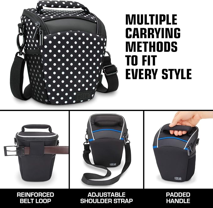 USA Gear DSLR Camera Case for Men and Women with Top Loading Accessibility, Adjustable Shoulder, Small Camera Sling Bag, Padded Handle - Camera Holster Bag for Nikon, Canon, Panasonic (Polka Dot) - Image 7