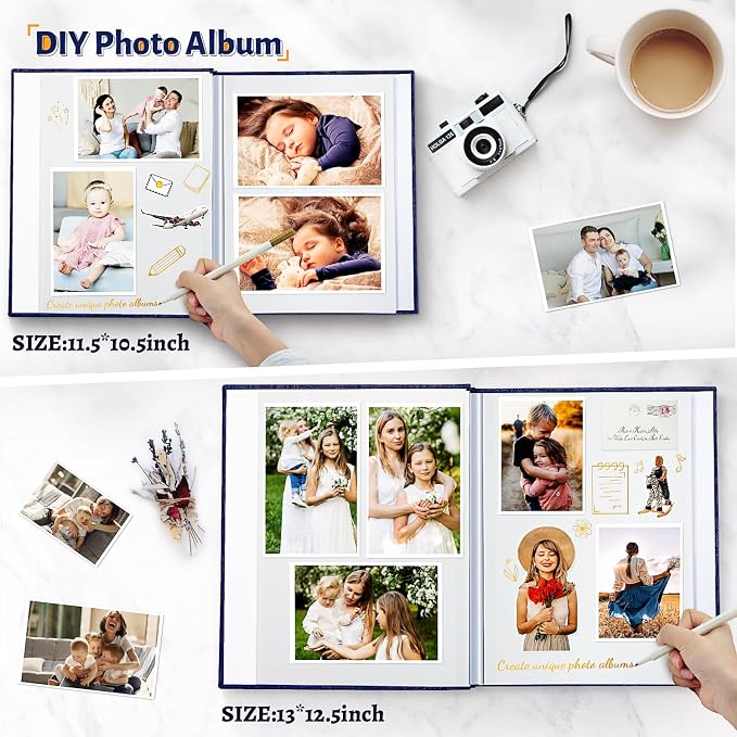Artfeel Photo Album Self Adhesive Scrapbook,60 Pages Large Photo Book for 4x6,5x7,8x10 Pictures,DIY Album for Baby Wedding Family Travel Birthday,with Metallic Pen and Scraper - Image 3