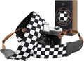 Padwa Lifestyle Black and White Plaid Camera Strap - 2" Wide Double Layer Cowhide Head,Cotton Camera Shoulder Straps,Grid Pattern Adjustable Camera Neck Strap for all Cameras,Gift for Photographers by PadwaLifestyleCameraStrap