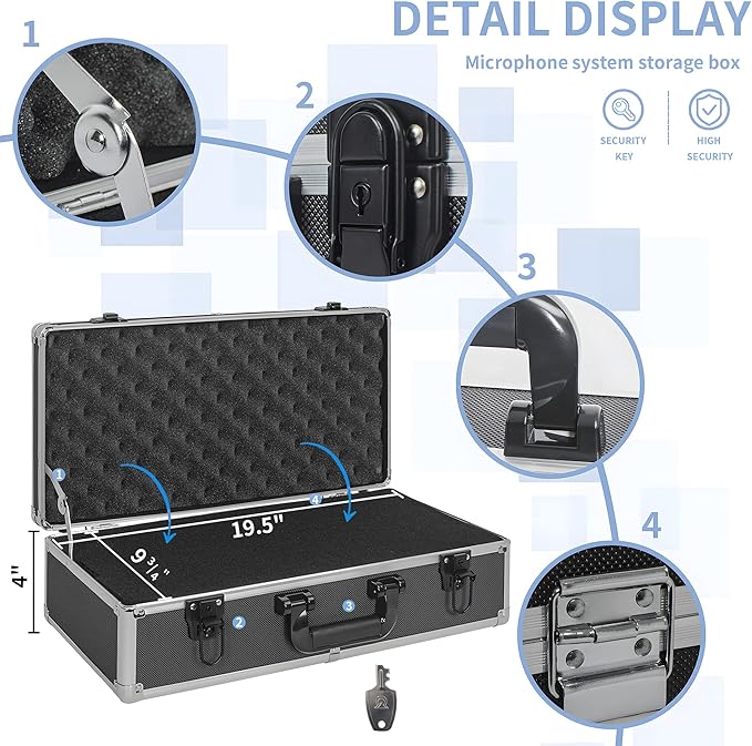 20 Inch Hard Carrying Case | Ideal for Wireless Mic System Storage & Camera Gear Transportation, Aluminum Alloy Sturdy Build, Customizable Pre-Diced Foam - Image 3