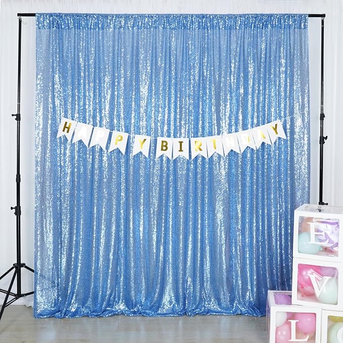 Poise3EHome Blue Sequin Backdrop,10FT x 10FT Sequin Photography Backdrop Curtain for Party Decoration, Baby Blue - Image 2