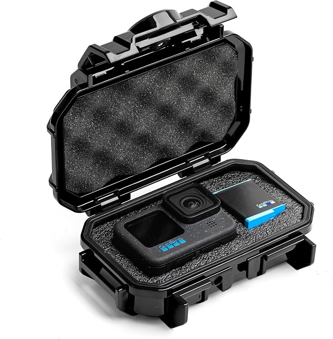 Evergreen Dry Box Tech Organizer – For Camera, Cables, Hard Drives, Memory Cards, Keys, Compatible with GoPro, Airtags (Small, PROFoam, Black) by EvergreenCases