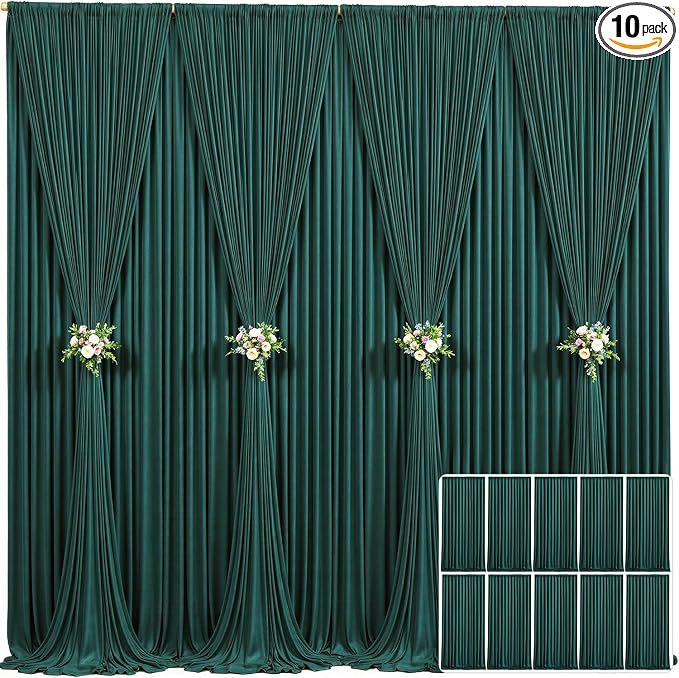 10 Panels Hunter Green Backdrop Curtain for Parties Wrinkle Free Dark Green Photo Curtains Backdrop Drapes Fabric Decoration for Weding Baby Shower Birthday Party Photography 50ft(W) x 10ft(H) by Tao-GePartyDecorations