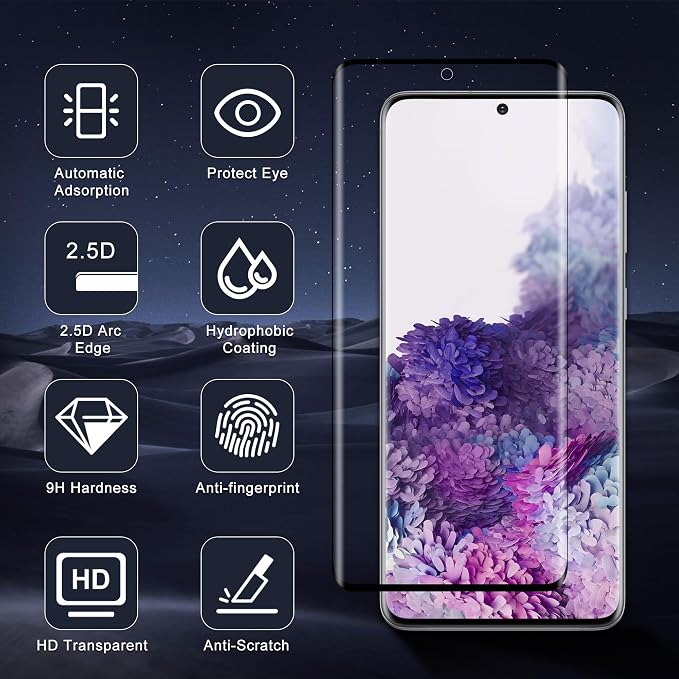 3 Pack for Samsung Galaxy S20 Screen Protector | Ultrasonic Fingerprint Unlocking, 9H Hardness Tempered Glass, 3D Curved Full Coverage, Anti-Scratch, Case Friendly, HD Clear - Image 7