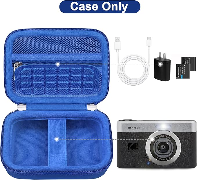 Canboc Carrying Case for KODAK PIXPRO C1 Friendly Zoom Digital Camera | For Canon PowerShot ELPH 360 HS A/ 360 HS/ 360/ IXY 650 Digital Camera, Mesh Pocket fit Cable, SD Card, Blue (Case Only) - Image 2