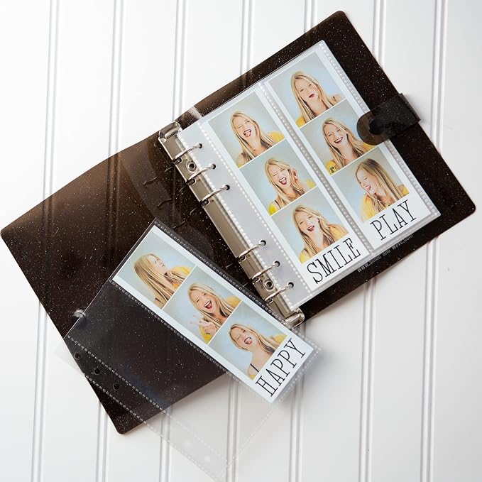 Photo Album For 2X6 Photo Booth Slip In Strips And 4X6 Pictures - 6 Ring Notebook Binder With 20 2 By 6 Sleeves - Fits 80 Photobooth Prints (DARK CHOCOLATE SPARKLE, 2X6) by SMILEWAVE