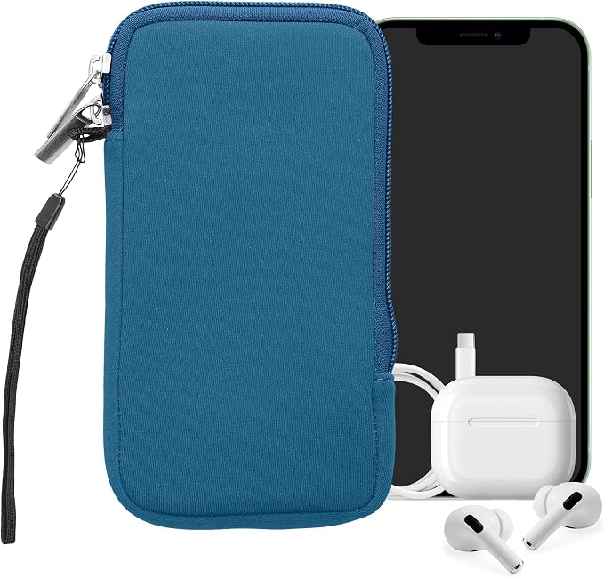 kwmobile Universal Phone Pouch Size XL - 6.7/6.8" - Neoprene Smartphone Pouch with Zip - Water-Repellent Mobile Phone Case - Sleeve in Radiant Blue - Image 8