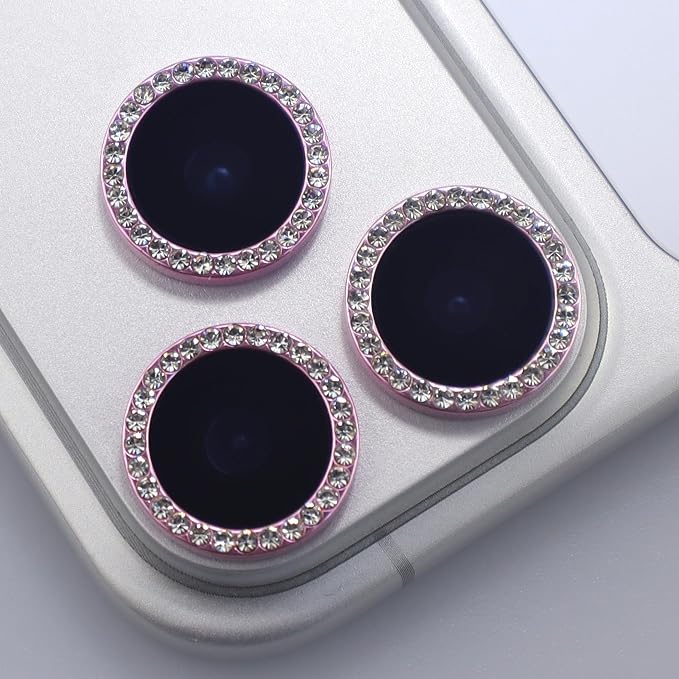 BONVAN for iPhone 17 Pro / 17 Pro Max Camera Lens Protector Bling Glitter Diamond Metal Crystal Tempered Glass Screen Accessories Rhinestones Lens Cover for iPhone 17 Pro/Pro Max (Pink) - Image 4