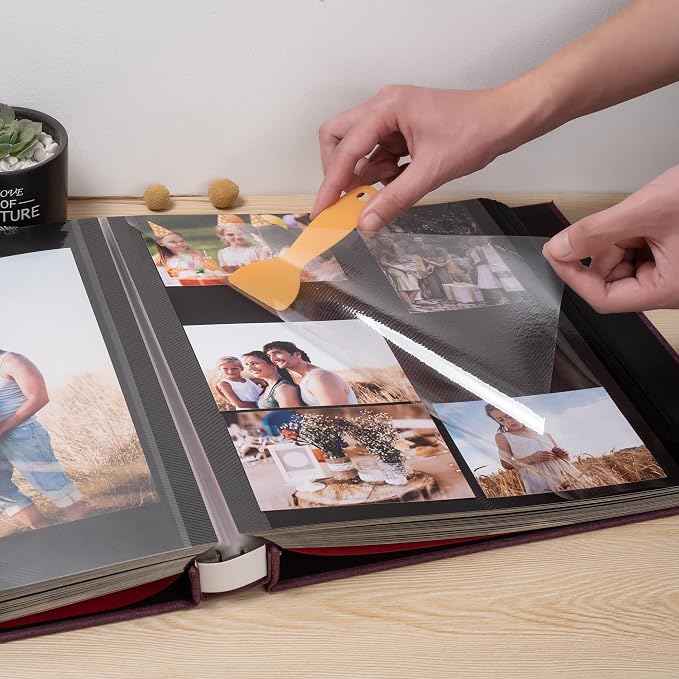 Large Photo Album Self Adhesive 4x6 5x7 3x5 8x10 Scrapbook Magnetic Album DIY Scrap Book Length 13 x Width 12.8 (Inches) 120 Black Sticky Pages Linen Cover DIY Photo Album(Purple) - Image 2