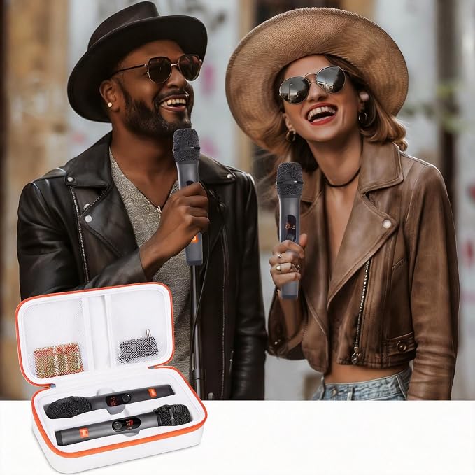 Wireless Microphone Case Compatible with JBL Wireless Two Microphone System, Handheld Dual Mic Travel Bag for Singing or Karaoke for Receivers, Adapters, AA Batteries - Image 9