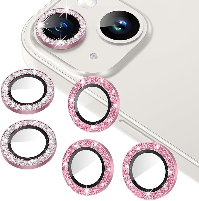 AGVEE 3+3 6 Pack for iPhone 14/14 Plus Camera Lens Protector Cover | Individual Bling Diamond & Bling Glitter Sparkle Cute Gem Metal Ring, 9H Tempered HD Glass by AGVEE