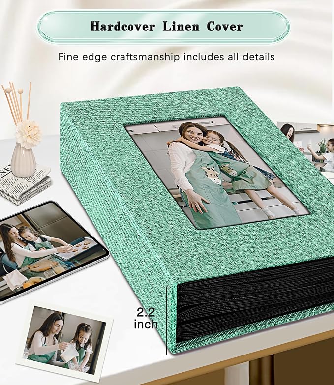 Ejblfe Photo Album 4x6,Linen Cover Slide-in Photo Album Book Can Holds 300 4x6 Photos with 50 Black Sheets for Family,Wedding,Baby and Holiday Pictures (Turquoise) - Image 5