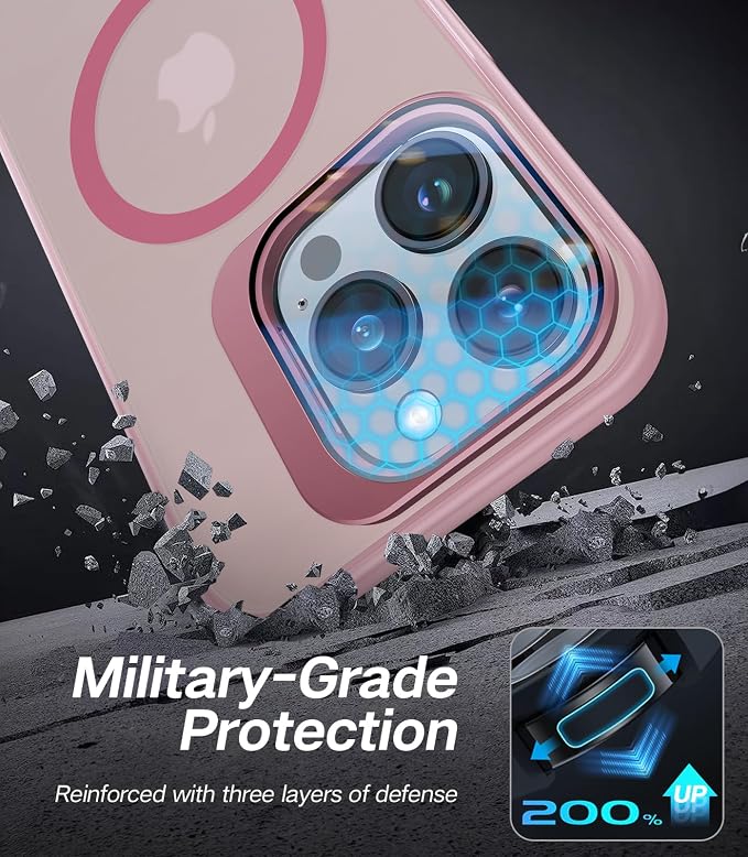 VOFATA for iPhone 15 Pro Case with Camera Cover Stand [Built-in 9H Camera Lens Protector][Fit for Magsafe] Military Grade Shockproof Translucent Matte Magnetic Phone Case 6.1", Pink - Image 5