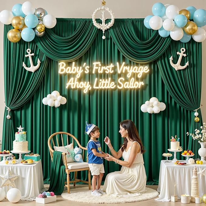 50 ft x 10 ft Wrinkle Free Hunter Green Backdrop Curtain for Parties, Polyester Dark Green Photo Backdrop Drapes 10 Panels 5x10ft for Baby Shower Wedding Birthday Party Photography Curtains - Image 3