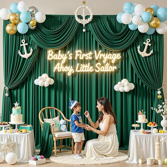 10 ft x 10 ft Wrinkle Free Hunter Green Backdrop Curtain for Parties, Polyester Dark Green Photo Backdrop Drapes 2 Panels 5x10ft for Baby Shower Wedding Birthday Party Photography Curtains - Image 5
