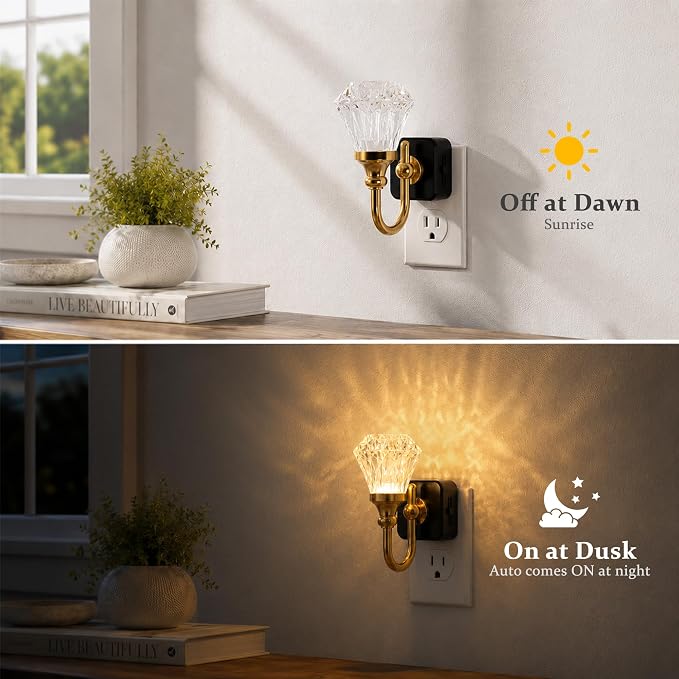 JandCase Night Light, Night Lights Plug into Wall, Crystal LED Nightlight | 0-100 LM Dimmable Nightlights, Dusk to Dawn Sensor, 1W Vintage Rotatable Nite Light for Bathroom Hallway Decor, 1 Pack - Image 3