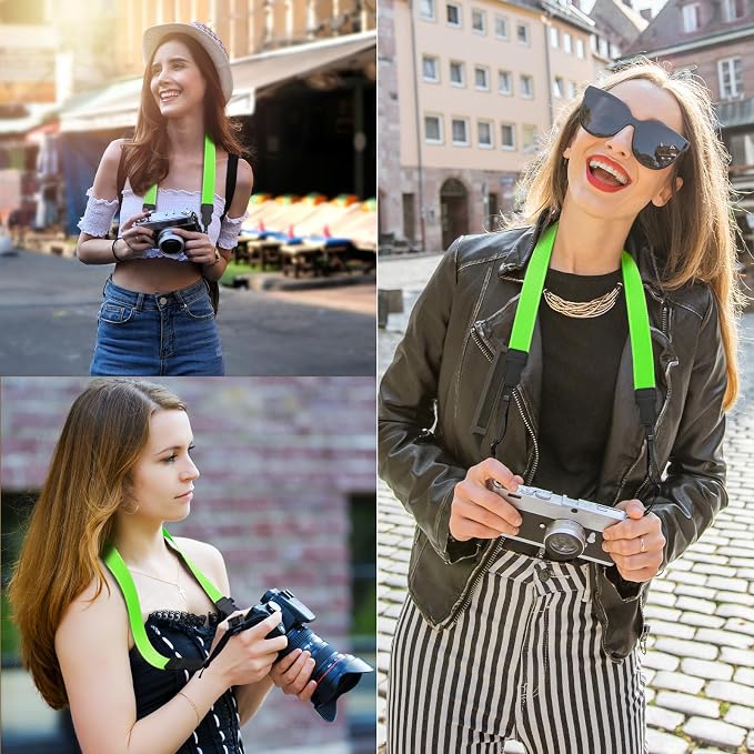 FIEIL Neck Strap Silicone Camera Straps - Padded Camera Strap, 1.5" Wide Adjustable Nylon Shoulder Strap - Compatible with Canon, Nikon, Sony, and More DSLR and Mirrorless Cameras (Fluorescent Green) - Image 3