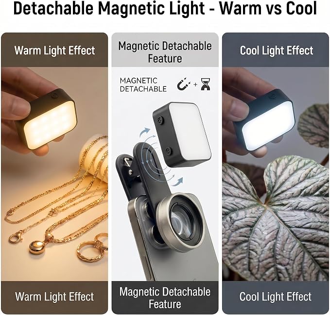Macro Lens for iPhone 10X Phone Camera Lens Kit with Fill Light & Star Filter, Magnetic Warm/Cool Fill Light Universal Clip for Nail Art & Jewelry Photography - Image 3
