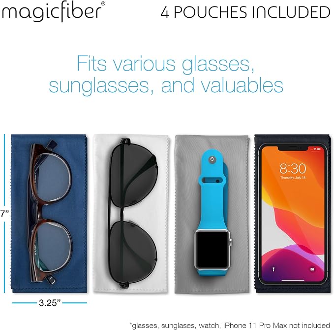 MagicFiber Soft Microfiber Glasses & Sunglasses Pouch Case, Eyeglass Bag | Built-In Cleaning Cloth, Slim Eye Sleeve or Jacket for Men & Women, Reading Glasses - Image 2