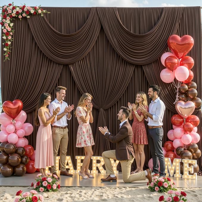 10 Panels Brown Backdrop Curtains for Wedding Party Wrinkle Free Backdrops Curtain Drapes Fabric Decorations Photo Back Drop Cloth for Baby Shower Photography Stage Reception 50ft(W) x 12ft(H) - Image 4