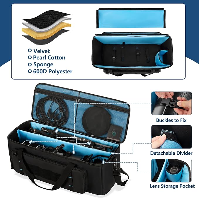samdew 30'' Tripod Travel Bag, Photo Studio Equipment Case, Soft Bag Only | Large Photography Organizer with Secure Buckles & Lens Storage Pocket, for Light Stand, Monopod, Mic Stand, Camcorder & More - Image 3