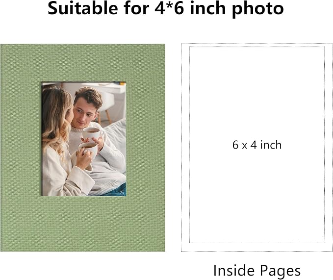 Small 4x6 Photo Album 24 Pockets Linen Cover Light Green | Linen Cover, Front Window, Portable Mini Picture Book, Travel Wedding Memories - Image 2