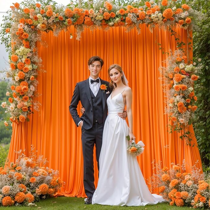 Orange Backdrop Curtain 10 Panels-Wrinkle-Free Curtains Polyester Photography Drapes for Baby Shower Birthday Party Photo Background Backdrop Stand- 40 X10FT (Orange) - Image 7