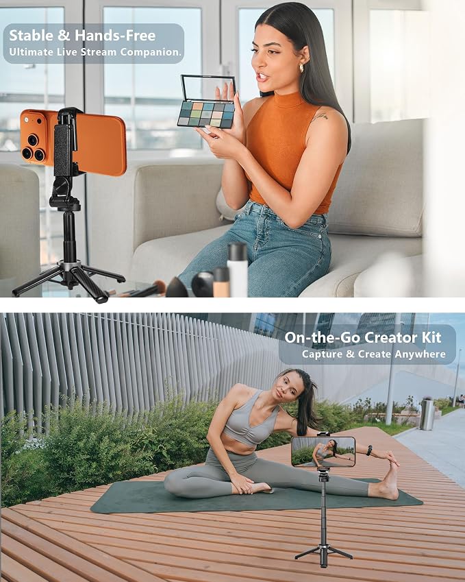 Pocket Phone Tripod, 3-in-1 Portable Selfie Stick Tripod with Remote, 360° Rotation Cell Phone Tripod Stand, Extendable Mini Tripod for iPhone Android Phones (Clip Mount) - Image 9
