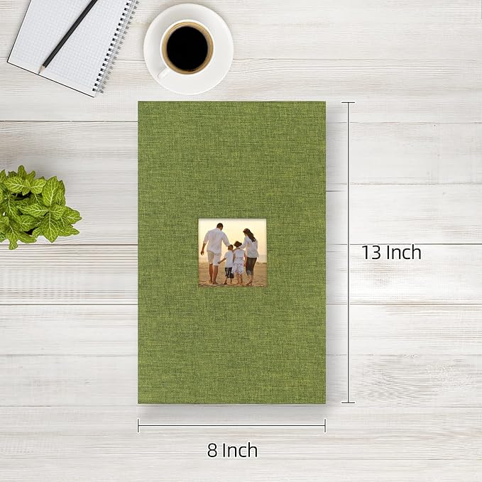 potricher Photo Album 4x6 Pictures, 300 Pockets, Linen Cover, Green | Linen Cover, Front Window, Large Capacity 4x6 Picture Albums, Photo Book for Family, Wedding, Anniversary, Baby, Keepsake - Image 2