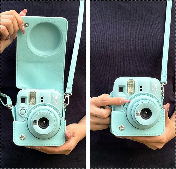 CAIYOULE Camera Case for Fujifilm Instax Mini 13 Instant Camera, Green | Mini 13 Protective Camera Case, PU Leather Camera Bag for Fuji Instax Mini 13, with Photo Album, Adjustable Shoulder Strap - Image 6