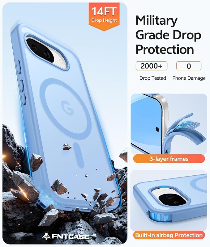 FNTCASE for Google Pixel 10a Case, Fit for Magsafe, with Screen Protector | Translucent Matte Magnetic Back, 14FT Military Grade Drop Protection, Slim Shockproof Protective Phone Cover, Light Blue - Image 5