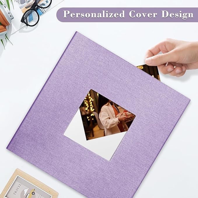 Large Photo Album Self Adhesive, DIY Scrapbook Album for 4x6 8x10 Pictures, 40 Pages Light Purple Linen Cover Memory Book, Ideal Gift for Family Travel Wedding Baby Christmas Anniversary - Image 2