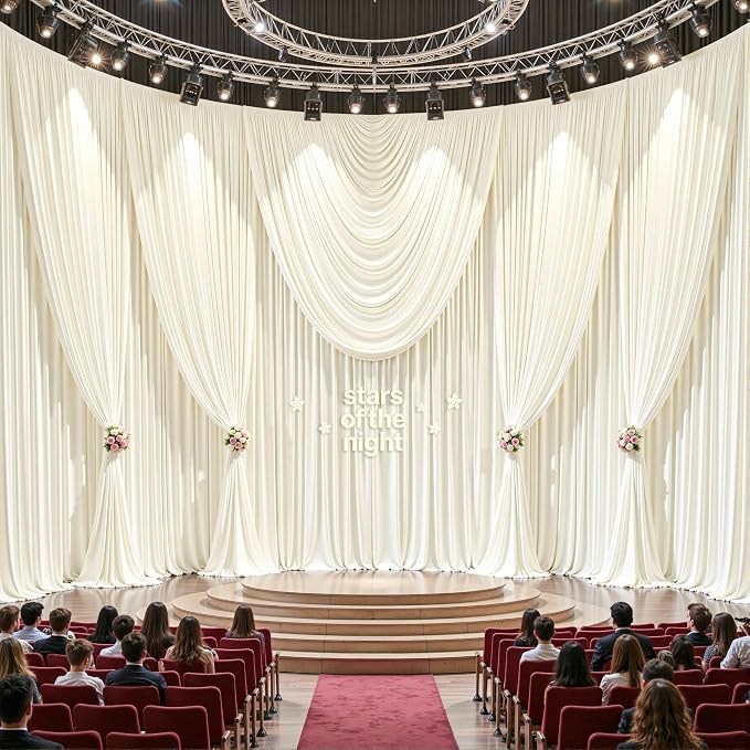 32ftx10ft Wrinkle Free Ivory Backdrop Curtain - 10 Feet Photography Backdrop Drapes, Silky Polyester Back Drop Cloth for Wedding Baby Shower Balloon Arch Background - Image 3