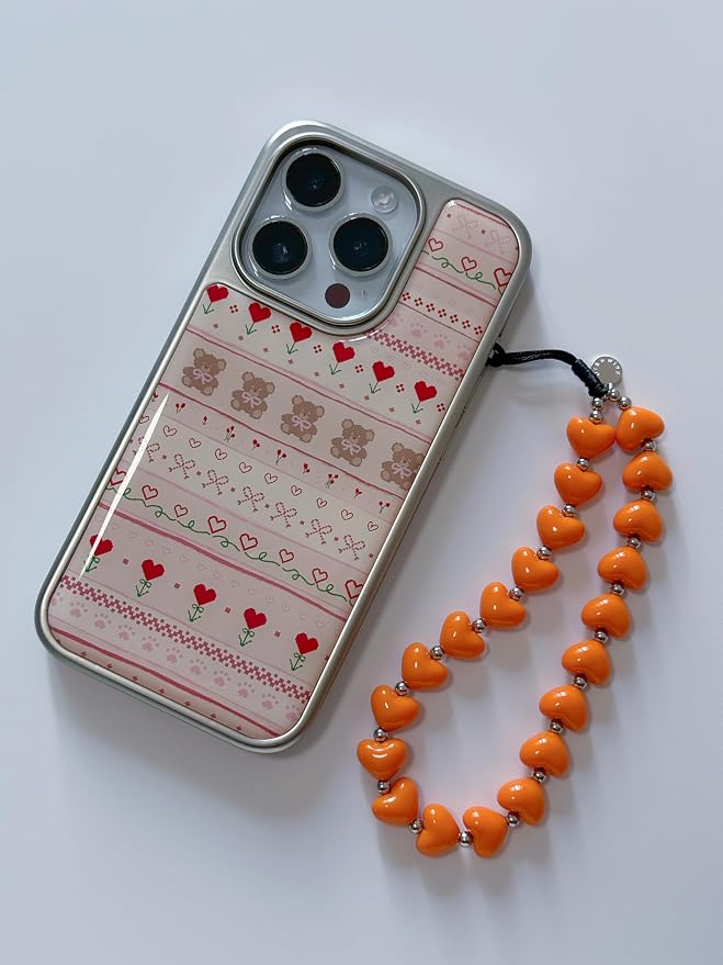 Drawwind Phone Charm Strap Cute Wrist Straps Cell Phone Charm String Y2K Aesthetic Lanyard Wristlet Chain for Case Camera AirPods Bags Keychains (Orange Hearts) - Image 2