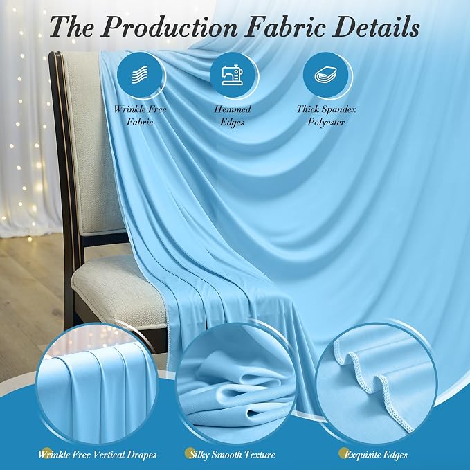 50 ft x 10 ft Wrinkle Free Blue Backdrop Curtain Panels, Polyester Photography Backdrop Drapes, Wedding Party Home Decoration Supplies - Image 3