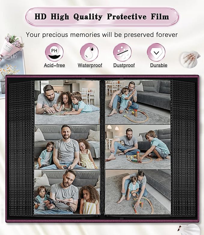Ejblfe Photo Album 4x6,Linen Cover Slide-in Photo Album Book Can Holds 300 4x6 Photos with 50 Black Sheets for Family,Wedding,Baby and Holiday Pictures (Dark purple) - Image 4